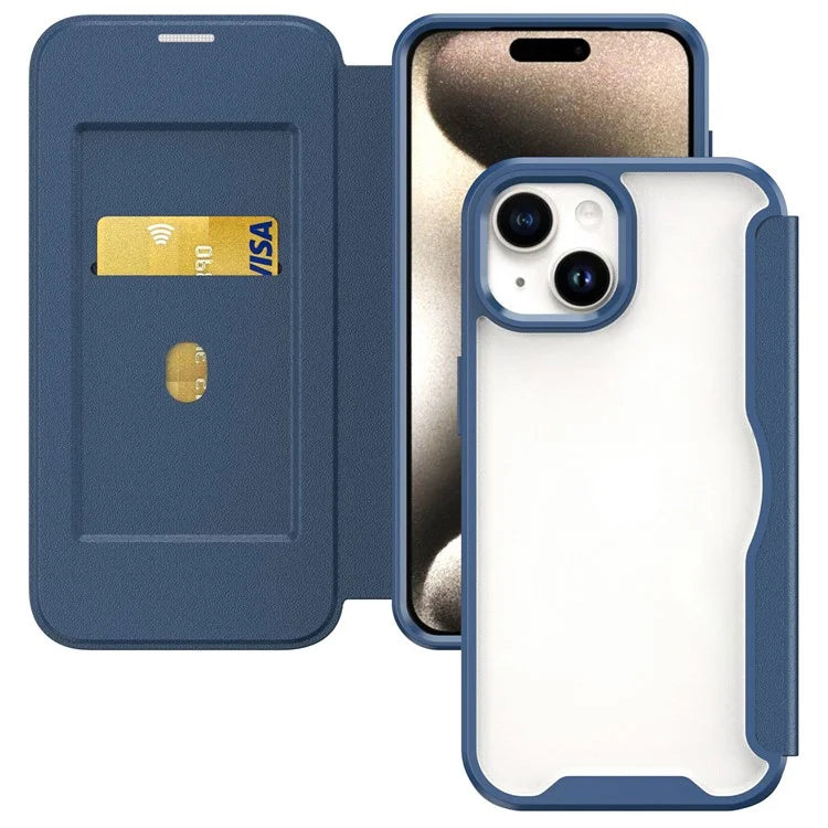 For iPhone 15 Plus Case PU Leather+TPU+Acrylic Card Slot Phone Protector