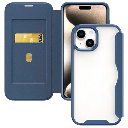 For iPhone 15 Plus Case PU Leather+TPU+Acrylic Card Slot Phone Protector