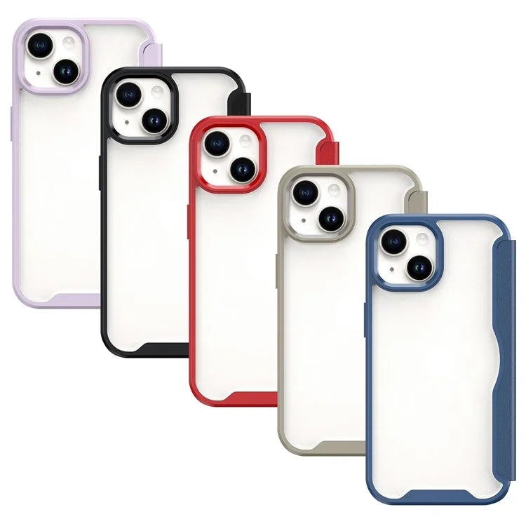 For iPhone 15 Plus Case PU Leather+TPU+Acrylic Card Slot Phone Protector