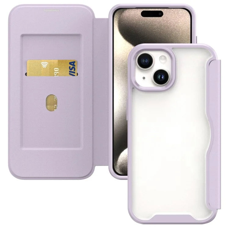 For iPhone 15 Plus Case PU Leather+TPU+Acrylic Card Slot Phone Protector