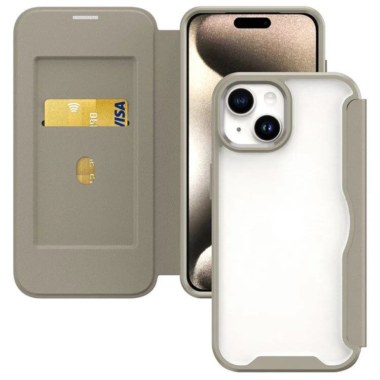 For iPhone 15 Plus Case PU Leather+TPU+Acrylic Card Slot Phone Protector