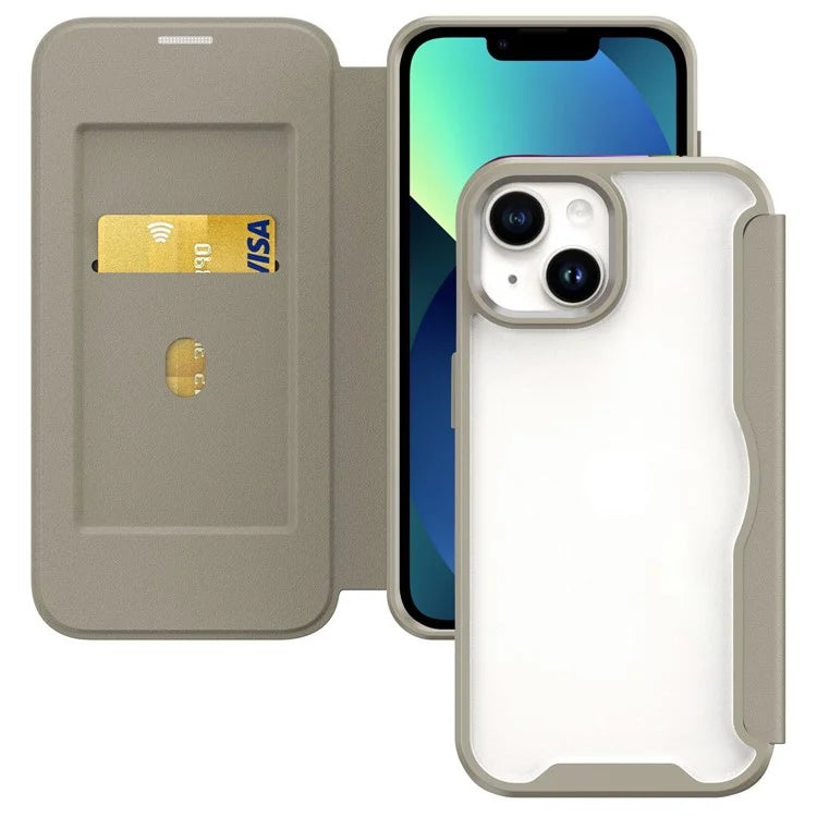 For iPhone 13 6.1 inch Cell Phone Cases Leather+TPU+Acrylic Card Holder Shell Cover