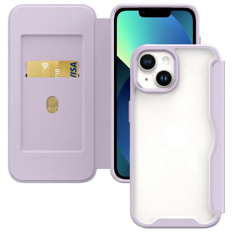 For iPhone 13 6.1 inch Cell Phone Cases Leather+TPU+Acrylic Card Holder Shell Cover