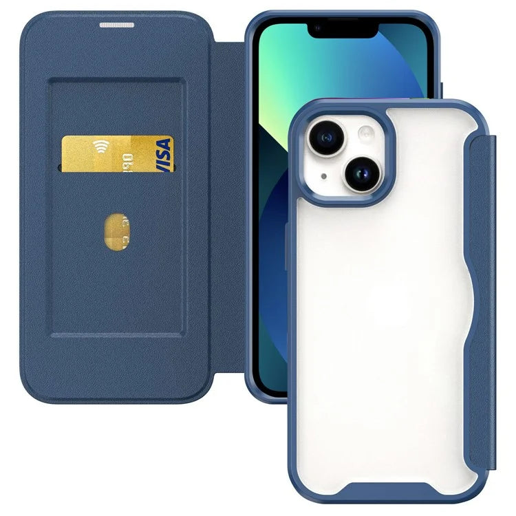 For iPhone 13 6.1 inch Cell Phone Cases Leather+TPU+Acrylic Card Holder Shell Cover