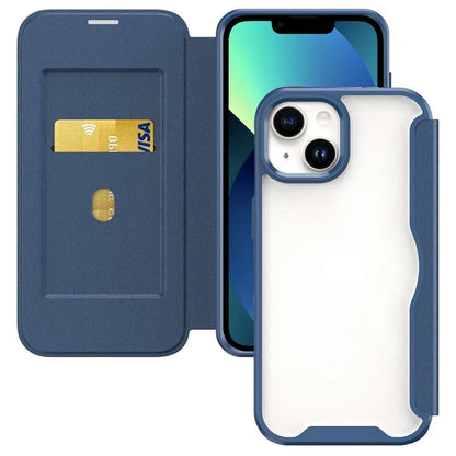 For iPhone 13 6.1 inch Cell Phone Cases Leather+TPU+Acrylic Card Holder Shell Cover