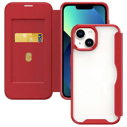 For iPhone 13 6.1 inch Cell Phone Cases Leather+TPU+Acrylic Card Holder Shell Cover
