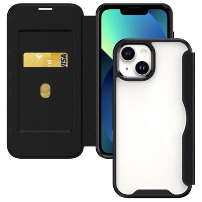For iPhone 13 6.1 inch Cell Phone Cases Leather+TPU+Acrylic Card Holder Shell Cover