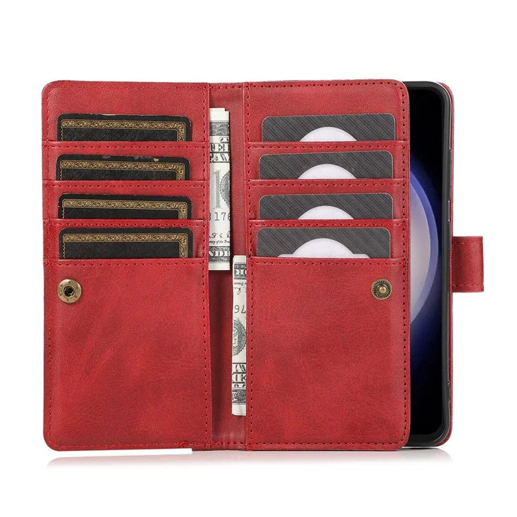 For Samsung Galaxy S24+ Cell Phone Cases Split Leather Stand Wallet Cover with Handy Strap