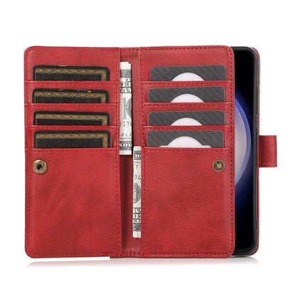 For Samsung Galaxy S24+ Cell Phone Cases Split Leather Stand Wallet Cover with Handy Strap