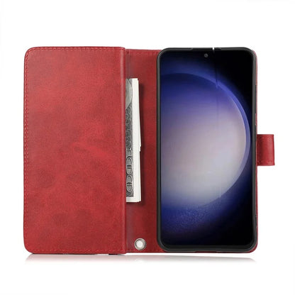 For Samsung Galaxy S24+ Cell Phone Cases Split Leather Stand Wallet Cover with Handy Strap