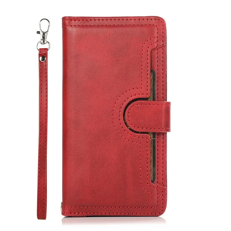 For Samsung Galaxy S24+ Cell Phone Cases Split Leather Stand Wallet Cover with Handy Strap