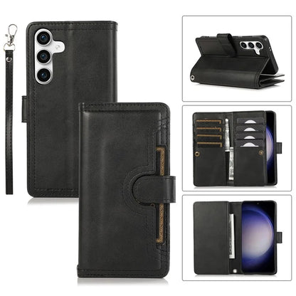 For Samsung Galaxy S24+ Cell Phone Cases Split Leather Stand Wallet Cover with Handy Strap