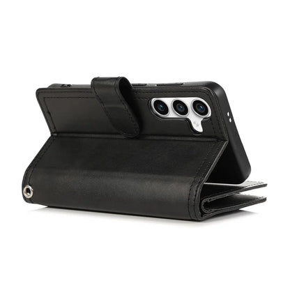 For Samsung Galaxy S24+ Cell Phone Cases Split Leather Stand Wallet Cover with Handy Strap
