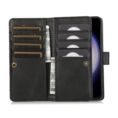 For Samsung Galaxy S24+ Cell Phone Cases Split Leather Stand Wallet Cover with Handy Strap
