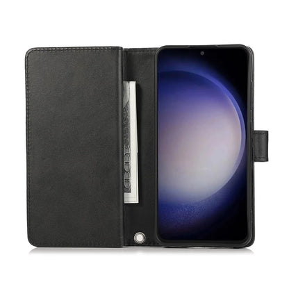 For Samsung Galaxy S24+ Cell Phone Cases Split Leather Stand Wallet Cover with Handy Strap