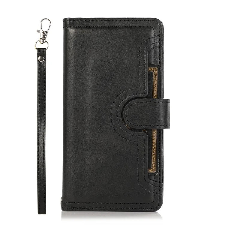 For Samsung Galaxy S24+ Cell Phone Cases Split Leather Stand Wallet Cover with Handy Strap