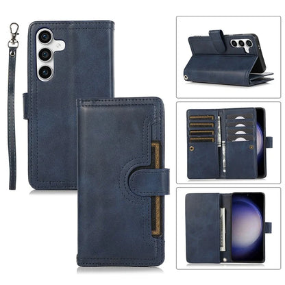 For Samsung Galaxy S24+ Cell Phone Cases Split Leather Stand Wallet Cover with Handy Strap