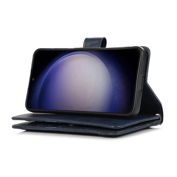 For Samsung Galaxy S24+ Cell Phone Cases Split Leather Stand Wallet Cover with Handy Strap