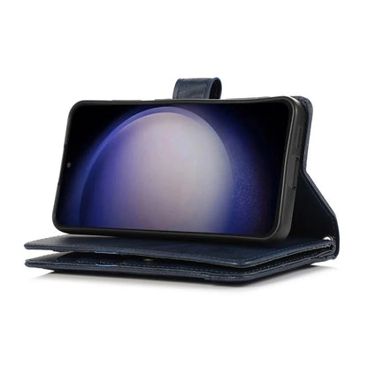For Samsung Galaxy S24+ Cell Phone Cases Split Leather Stand Wallet Cover with Handy Strap