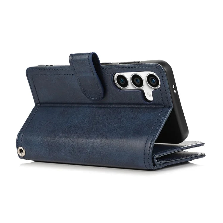 For Samsung Galaxy S24+ Cell Phone Cases Split Leather Stand Wallet Cover with Handy Strap