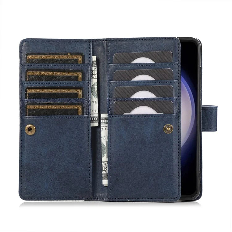For Samsung Galaxy S24+ Cell Phone Cases Split Leather Stand Wallet Cover with Handy Strap