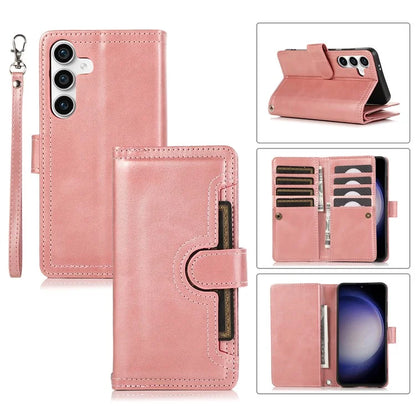 For Samsung Galaxy S24+ Cell Phone Cases Split Leather Stand Wallet Cover with Handy Strap