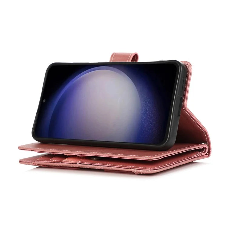 For Samsung Galaxy S24+ Cell Phone Cases Split Leather Stand Wallet Cover with Handy Strap