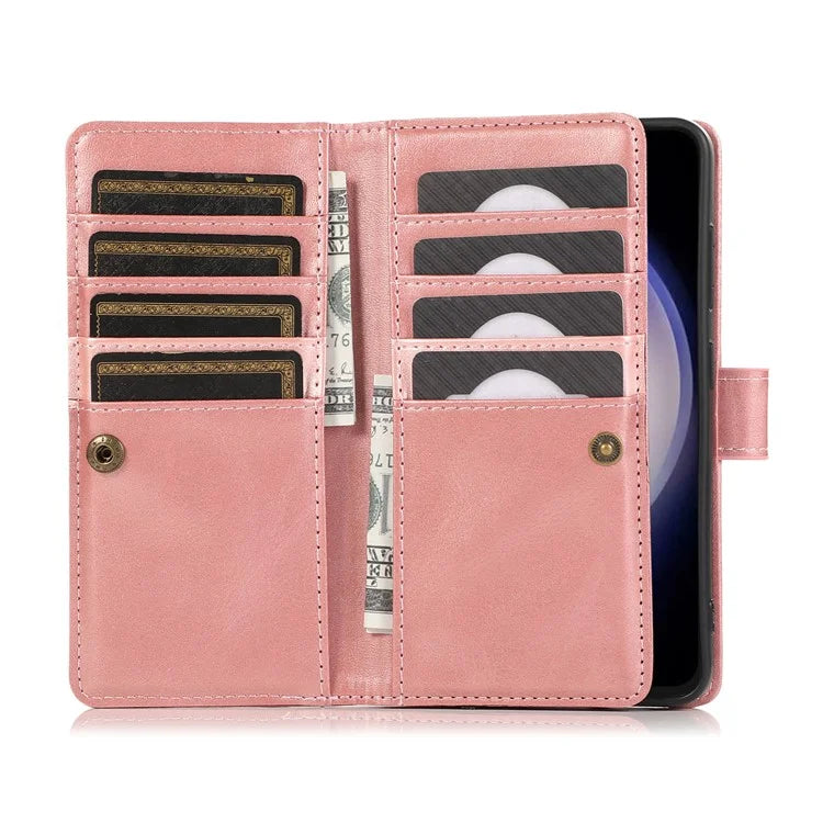 For Samsung Galaxy S24+ Cell Phone Cases Split Leather Stand Wallet Cover with Handy Strap