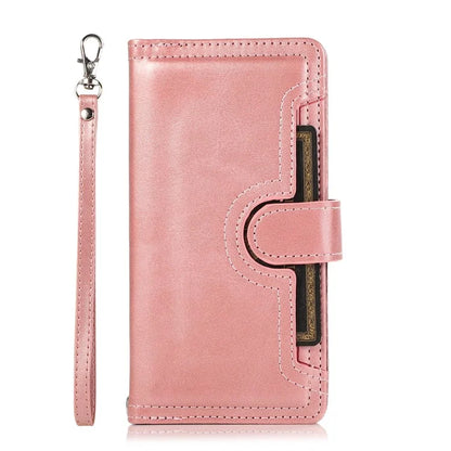 For Samsung Galaxy S24+ Cell Phone Cases Split Leather Stand Wallet Cover with Handy Strap