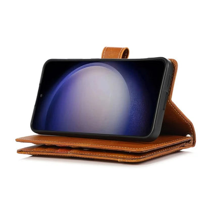 For Samsung Galaxy S24+ Cell Phone Cases Split Leather Stand Wallet Cover with Handy Strap