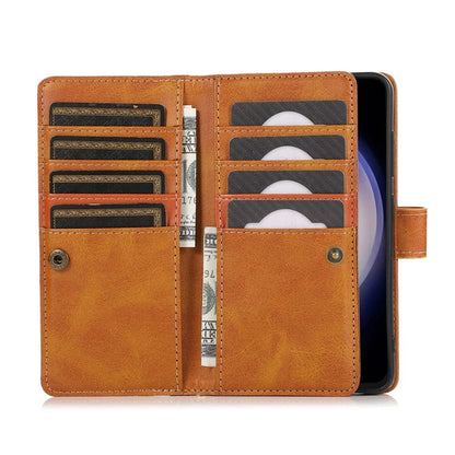 For Samsung Galaxy S24+ Cell Phone Cases Split Leather Stand Wallet Cover with Handy Strap