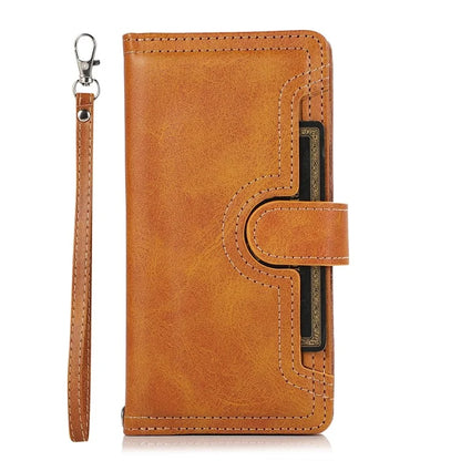 For Samsung Galaxy S24+ Cell Phone Cases Split Leather Stand Wallet Cover with Handy Strap