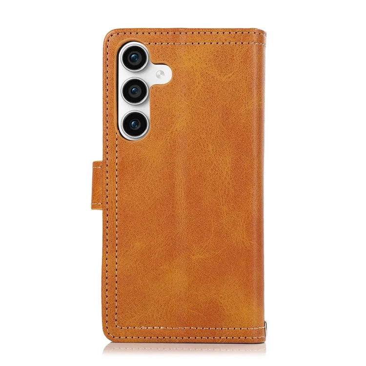 For Samsung Galaxy S24+ Cell Phone Cases Split Leather Stand Wallet Cover with Handy Strap