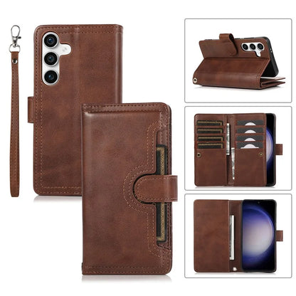 For Samsung Galaxy S24+ Cell Phone Cases Split Leather Stand Wallet Cover with Handy Strap