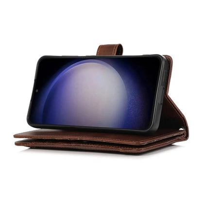 For Samsung Galaxy S24+ Cell Phone Cases Split Leather Stand Wallet Cover with Handy Strap