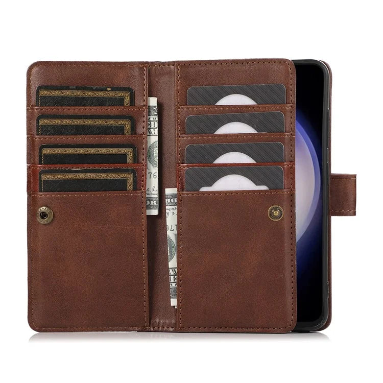 For Samsung Galaxy S24+ Cell Phone Cases Split Leather Stand Wallet Cover with Handy Strap