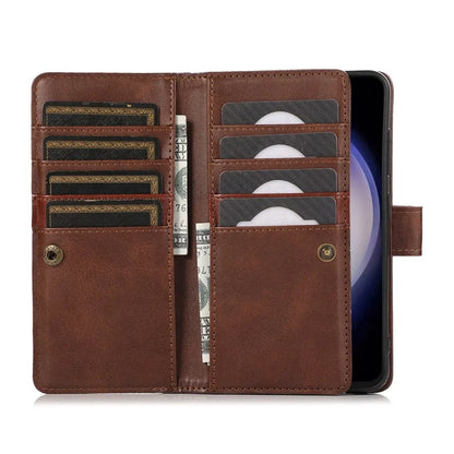 For Samsung Galaxy S24+ Cell Phone Cases Split Leather Stand Wallet Cover with Handy Strap