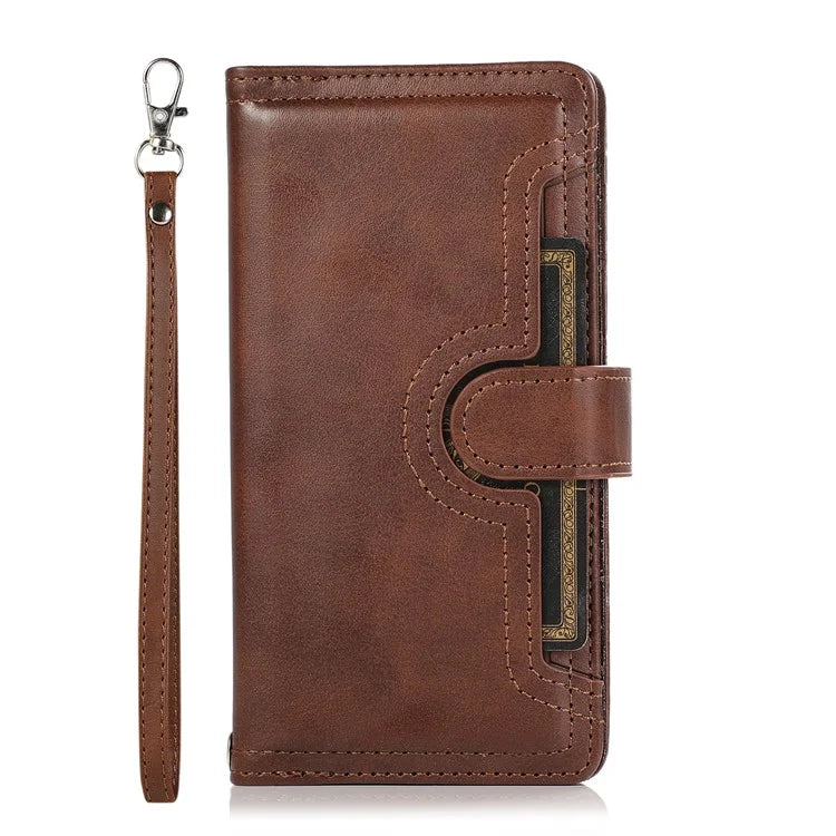For Samsung Galaxy S24+ Cell Phone Cases Split Leather Stand Wallet Cover with Handy Strap