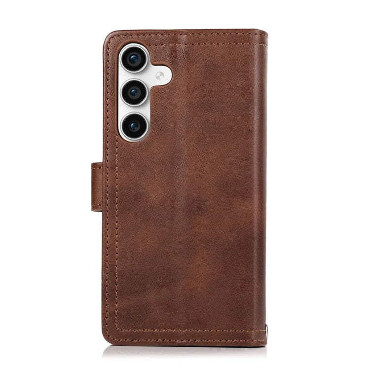 For Samsung Galaxy S24+ Cell Phone Cases Split Leather Stand Wallet Cover with Handy Strap