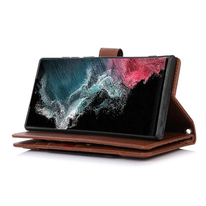 For Samsung Galaxy S24 Ultra Case Split Leather Magnetic Wallet Phone Protector with Wrist Strap