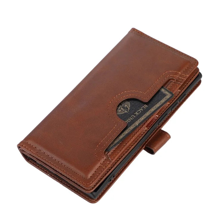 For Samsung Galaxy S24 Ultra Case Split Leather Magnetic Wallet Phone Protector with Wrist Strap