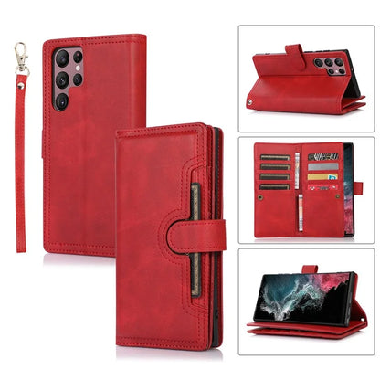 For Samsung Galaxy S24 Ultra Case Split Leather Magnetic Wallet Phone Protector with Wrist Strap