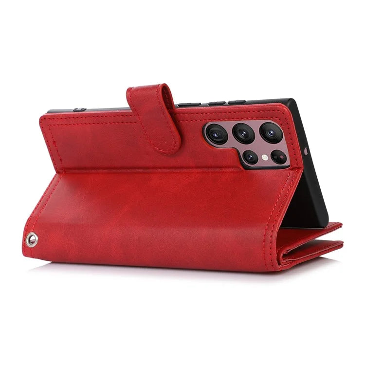 For Samsung Galaxy S24 Ultra Case Split Leather Magnetic Wallet Phone Protector with Wrist Strap