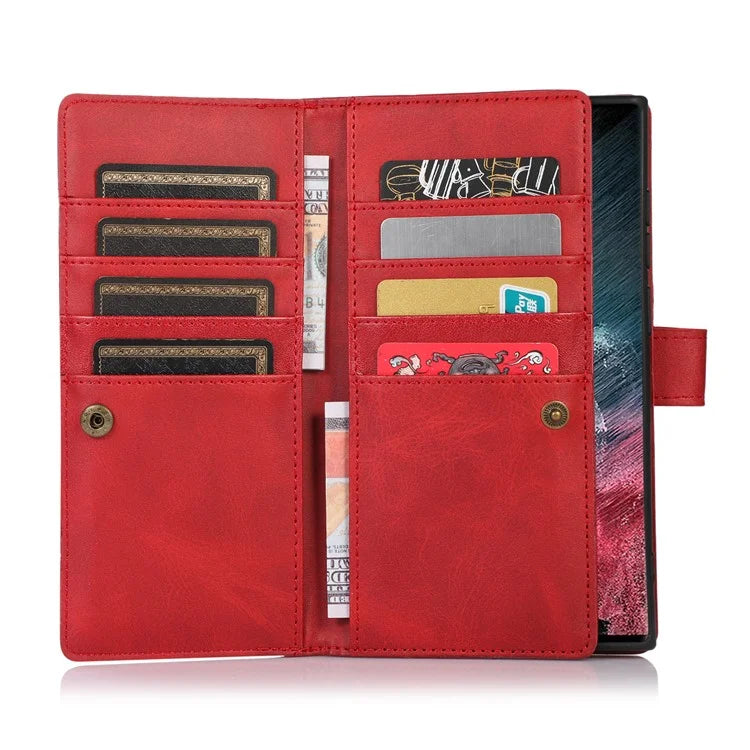 For Samsung Galaxy S24 Ultra Case Split Leather Magnetic Wallet Phone Protector with Wrist Strap