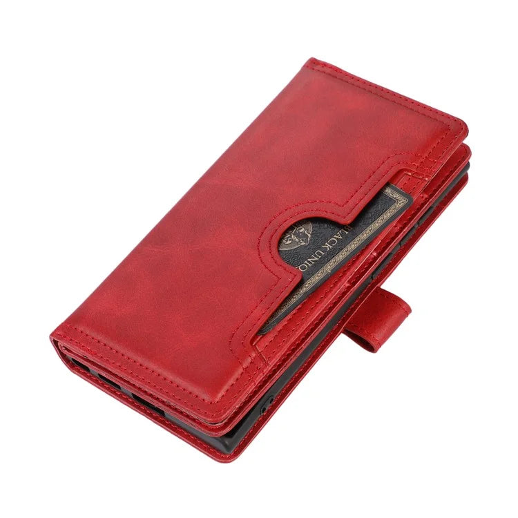 For Samsung Galaxy S24 Ultra Case Split Leather Magnetic Wallet Phone Protector with Wrist Strap