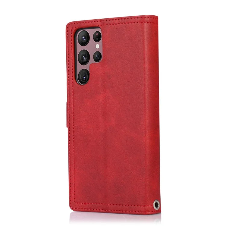 For Samsung Galaxy S24 Ultra Case Split Leather Magnetic Wallet Phone Protector with Wrist Strap