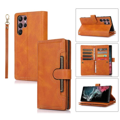 For Samsung Galaxy S24 Ultra Case Split Leather Magnetic Wallet Phone Protector with Wrist Strap