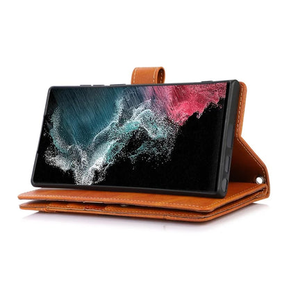 For Samsung Galaxy S24 Ultra Case Split Leather Magnetic Wallet Phone Protector with Wrist Strap
