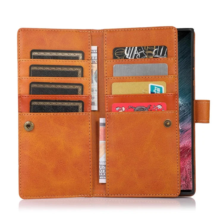 For Samsung Galaxy S24 Ultra Case Split Leather Magnetic Wallet Phone Protector with Wrist Strap