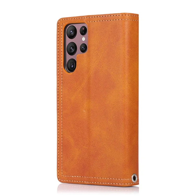 For Samsung Galaxy S24 Ultra Case Split Leather Magnetic Wallet Phone Protector with Wrist Strap